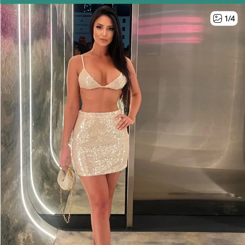 Oh Polly teal blue Sequin Bralette and Skirt Set - Picture 10 of 10